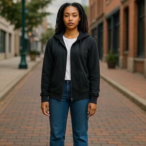 Aurique Women's Full‎ zip up hoodie Size Large Black New with Tags